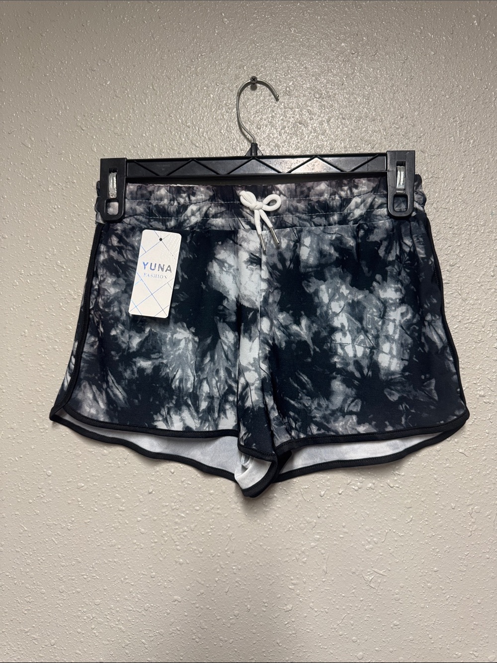 Women's Tie-Dye Black & White Athletic Shorts with Drawstring